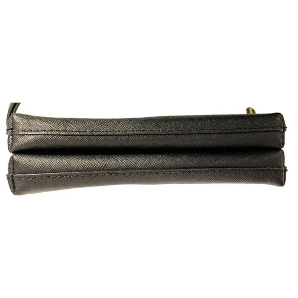 Michael Kors Black Leather Double Zip Wristlet‎ Wallet Clutch Purse Gold Tone